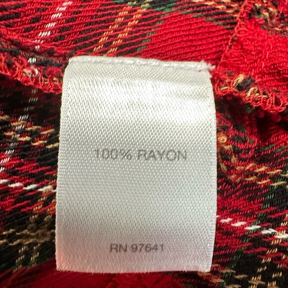 J.Jill Red Plaid Rayon Shirt Long Sleeve Tartan Button Front V Neck Womens M - Picture 5 of 6